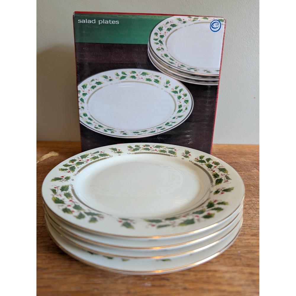Home for the Holidays Holly Holiday Salad Plates Set of 4 Christmas 7.5in 2003